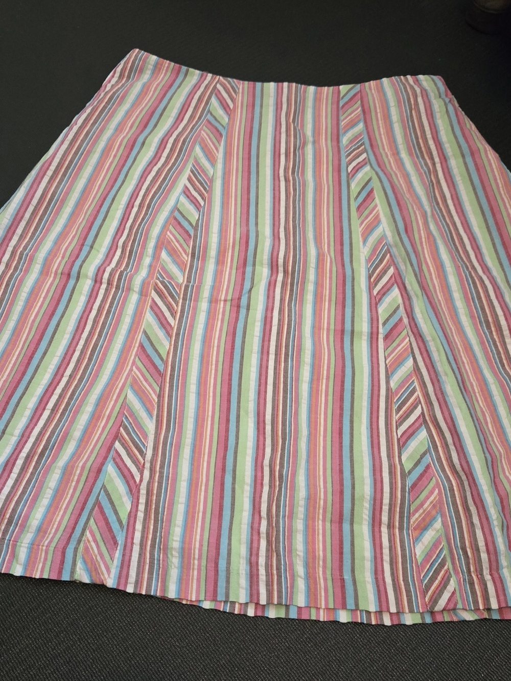Thompson Multicolor Striped A-Line Skirt in Pink, Blue, Green & Cream